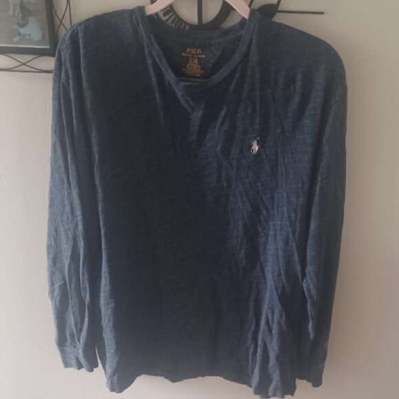 Polo Ralph Lauren Long Sleeve Cotton Crew Neck Dark Bluish Black Top L - Picture 1 of 5